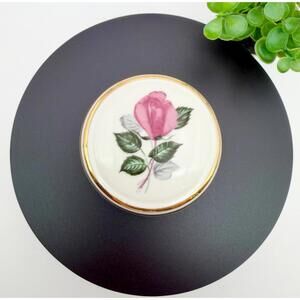 Vintage Pink Rose Porcelain Trinket Jewelry Ring Lid Box - West Germany Bavaria